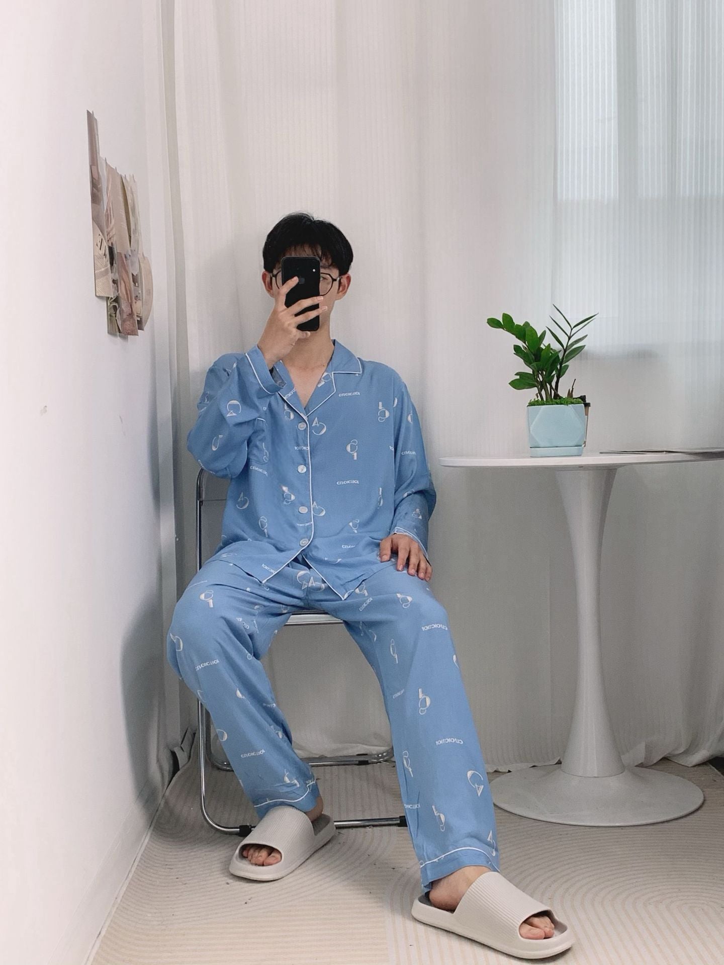 Breathable long-sleeved silk pajama set