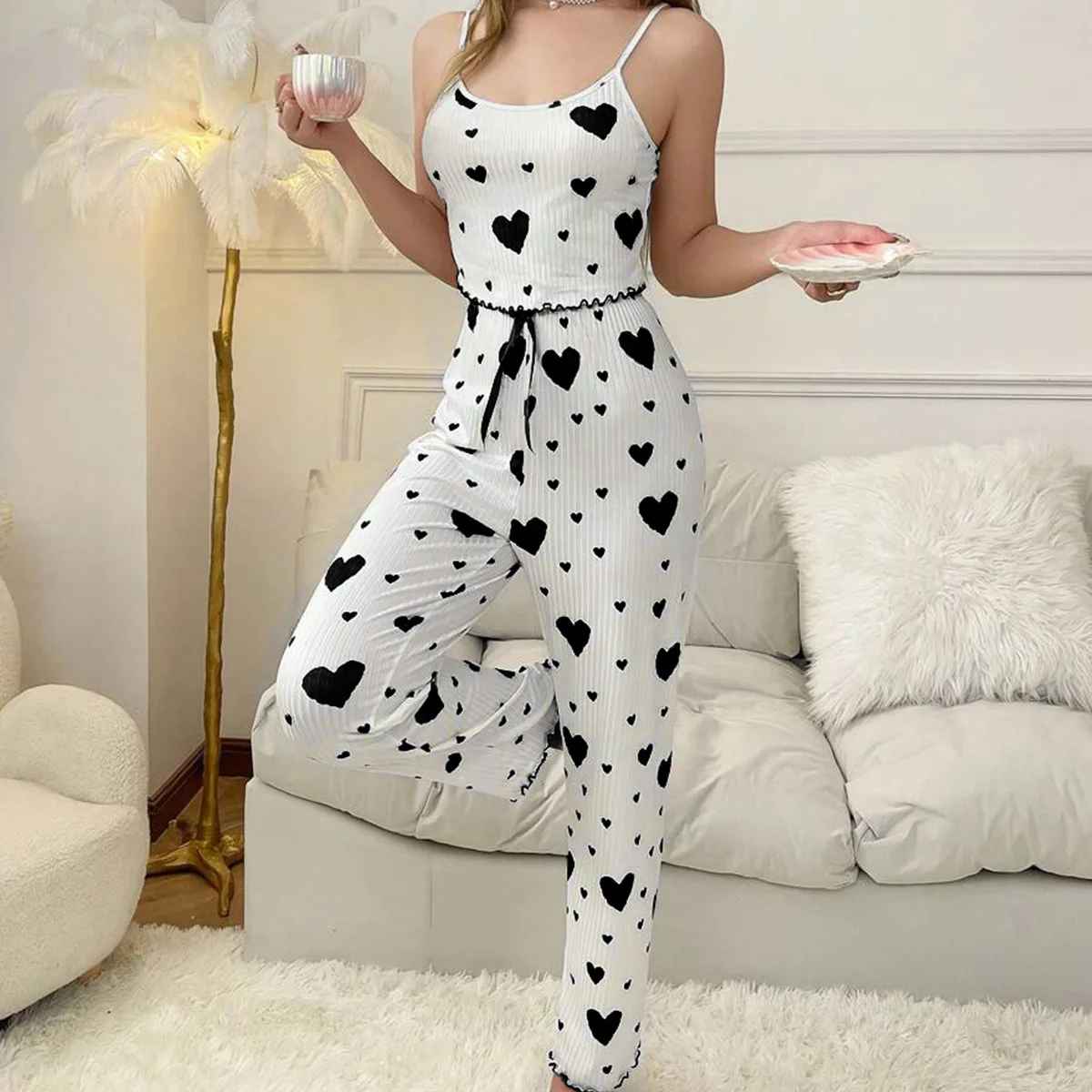 Plus Size Love Print Pajama Set