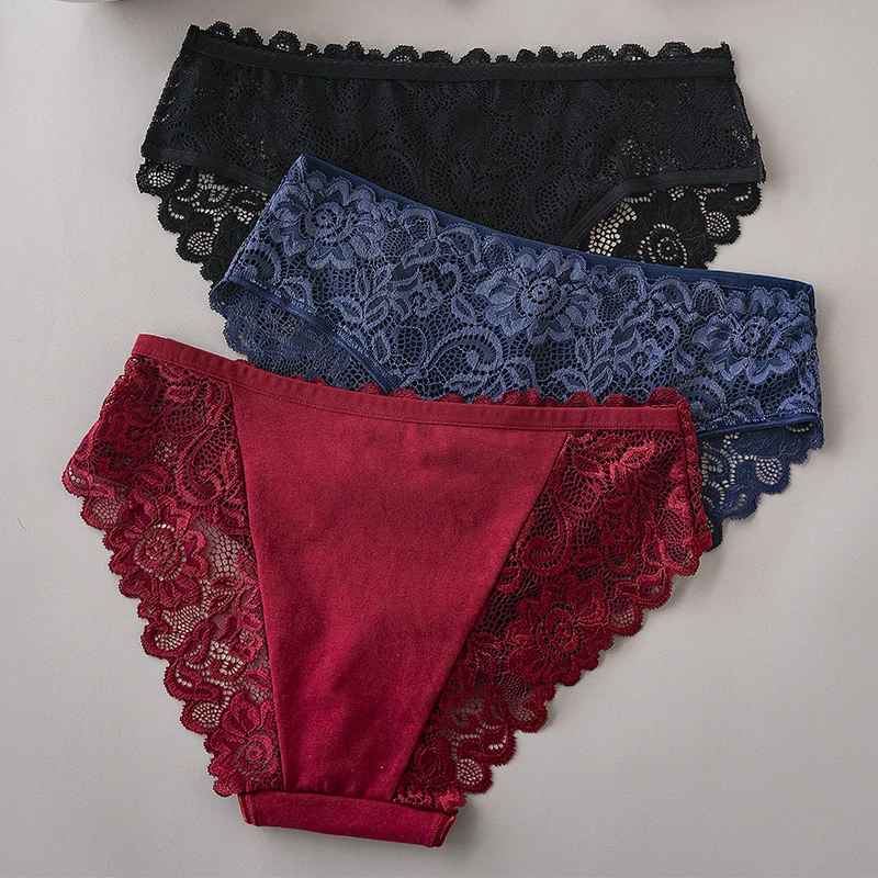 3PCS Lace Floral Embroidery Panties