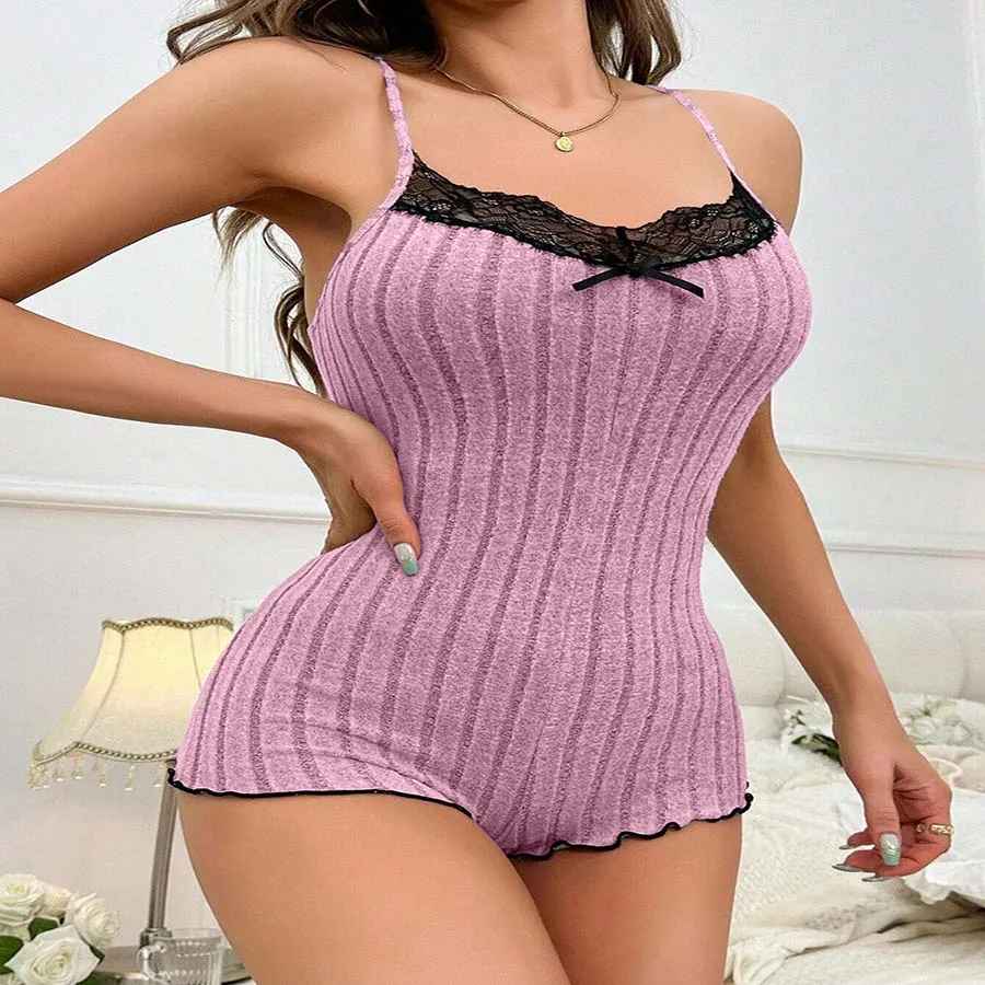 Lace Trim V-Neck Pajama Set