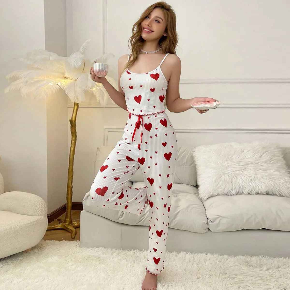 Plus Size Love Print Pajama Set