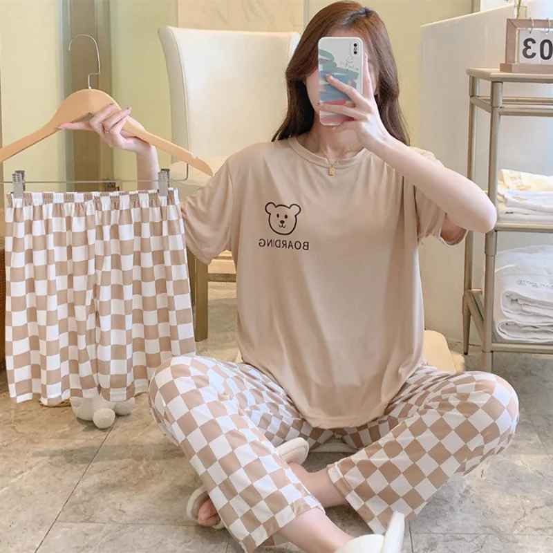 Women’s Summer 3-Piece Cartoon Pajama Set – Short Sleeve, Trousers & Cami