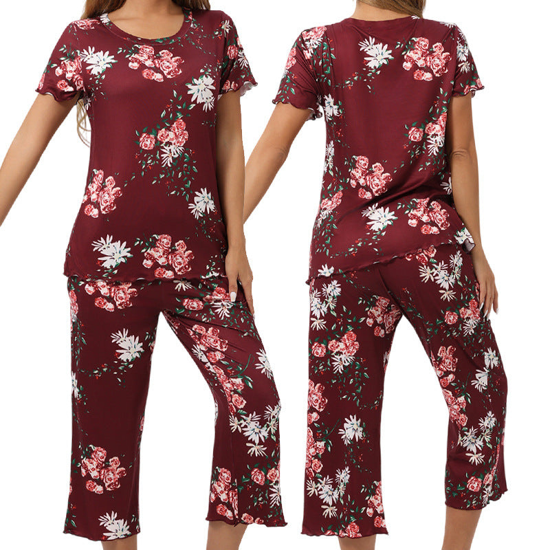 Printed Pajama Set Short Sleeve Cropped Pants