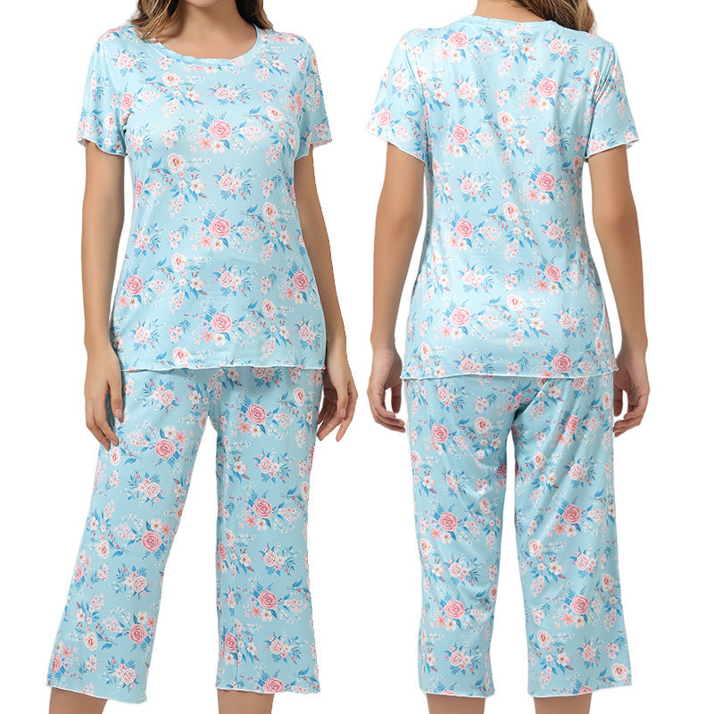 Printed Pajama Set Short Sleeve Cropped Pants