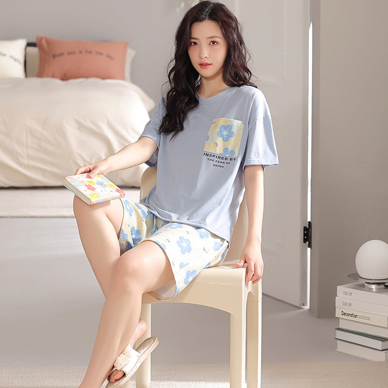 Pajamas Women's Summer New Short-sleeved Shorts Thin Loose Plus Size Fat Sister Japanese Home Wear