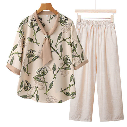 Women's Floral Print Loose Fit Summer Top and Pants Set