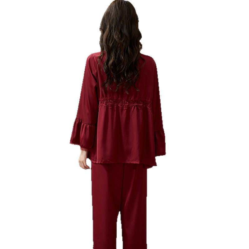 Couple's Ice Silk Pajama Set Long Sleeve Sleepwear