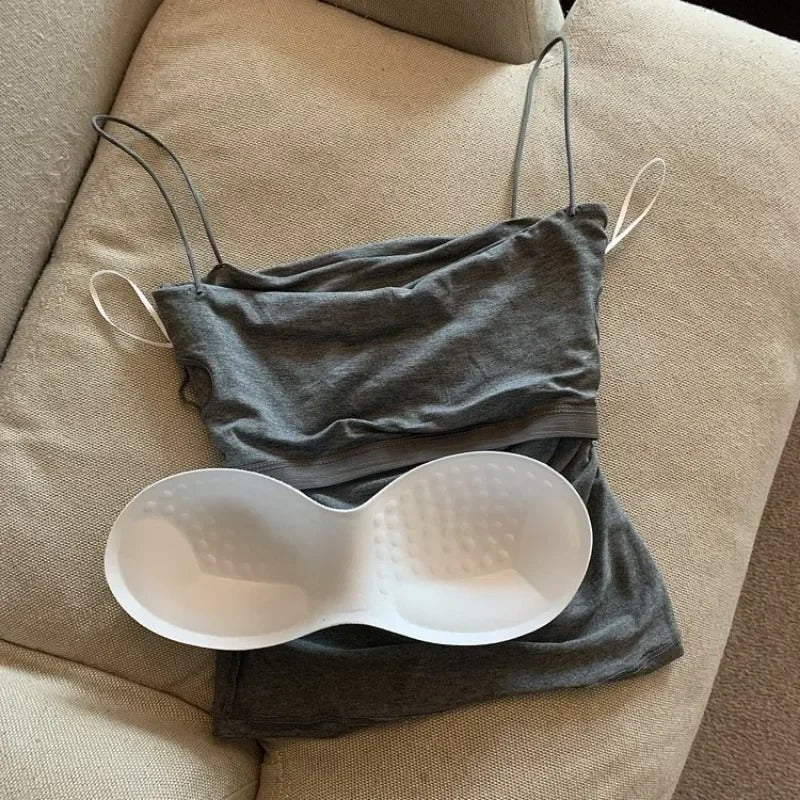 Solid Color Camisole for Women with Built In Bra Korean Style Summer Top