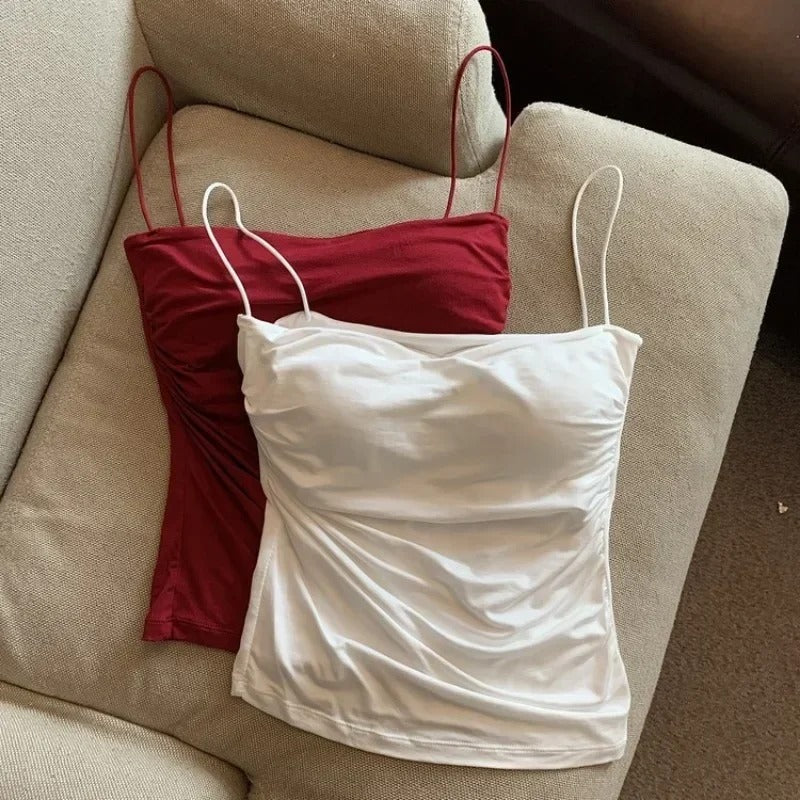 Solid Color Camisole for Women with Built In Bra Korean Style Summer Top