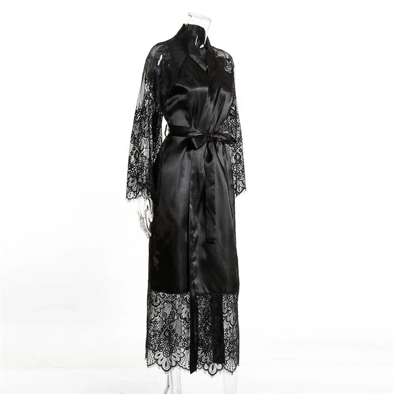 Sexy Satin Bathrobe – Long Sleepwear Dress