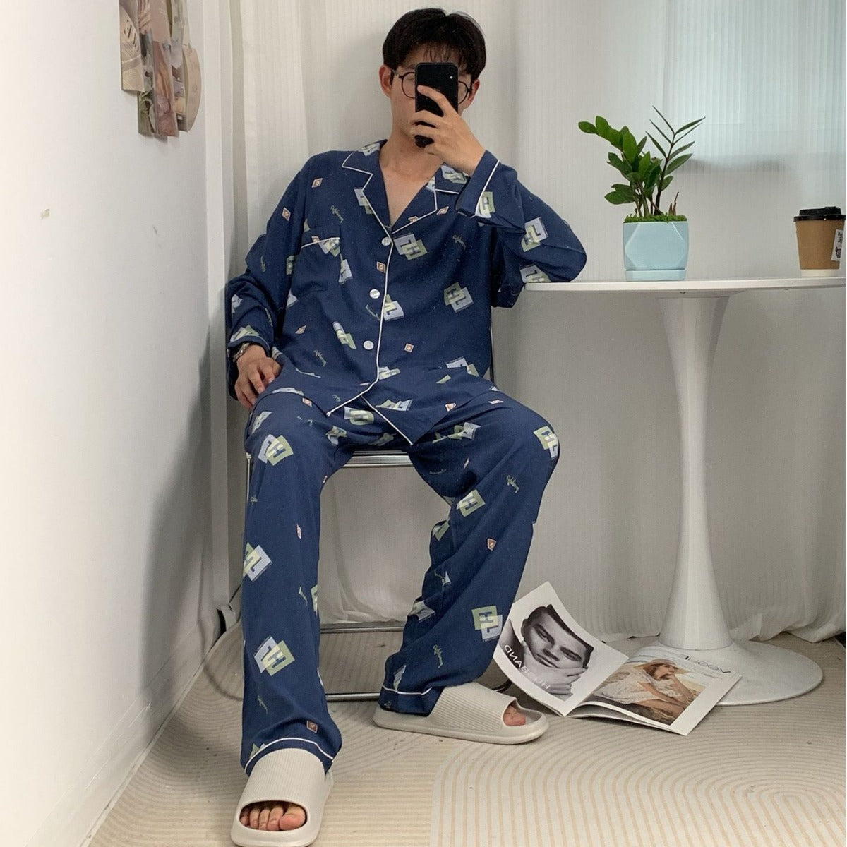 Breathable long-sleeved silk pajama set