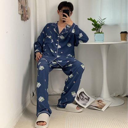 Breathable long-sleeved silk pajama set