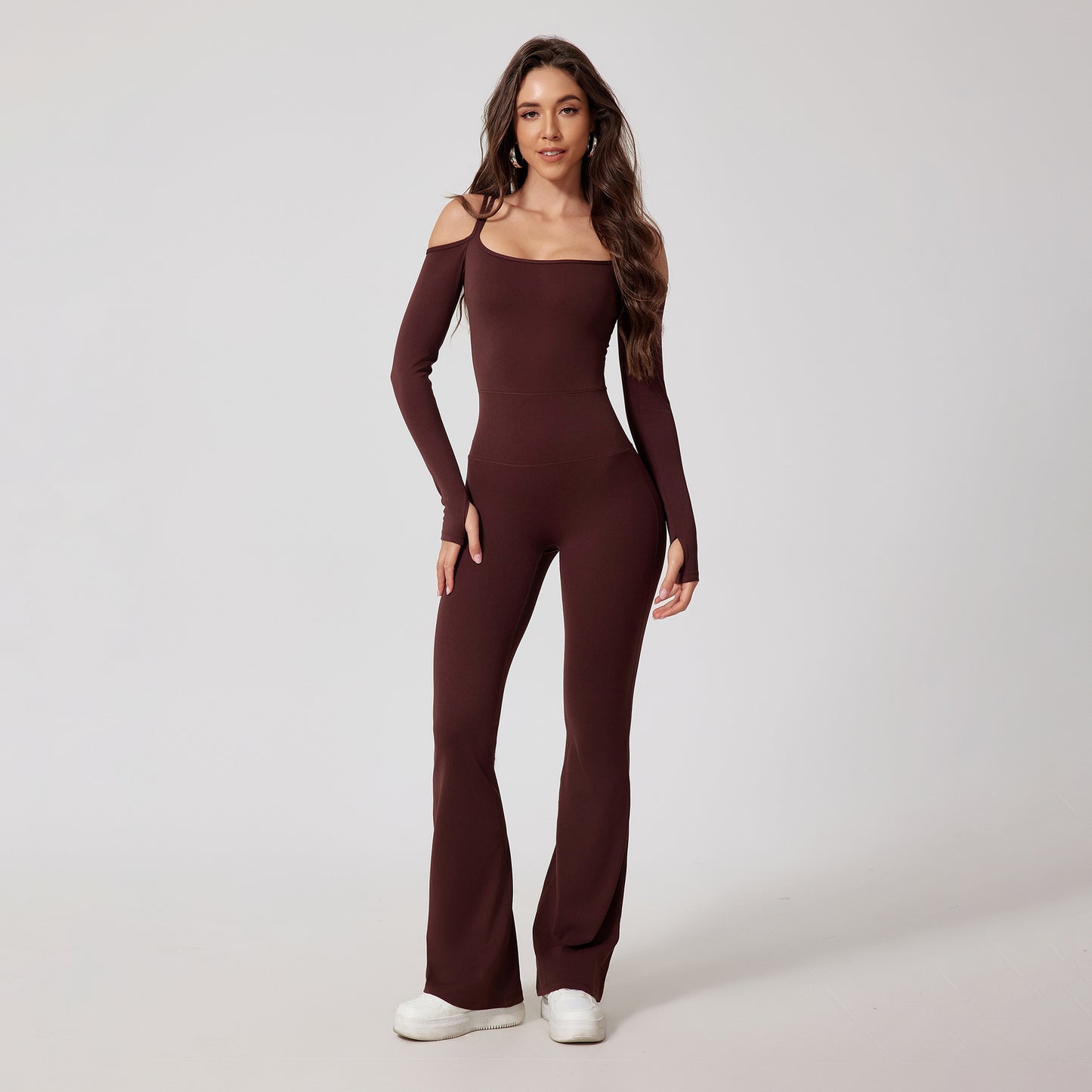 Off-Shoulder Long Sleeve Jumpsuit with Flared Pants