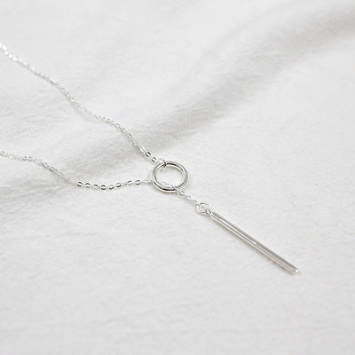 YH012 Korean Autumn Sweater Chain Niche Personality Geometric Long Square Circle Pendant S925 Sterling Silver Necklace Women