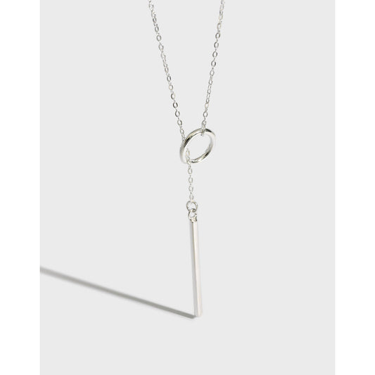 YH012 Korean Autumn Sweater Chain Niche Personality Geometric Long Square Circle Pendant S925 Sterling Silver Necklace Women