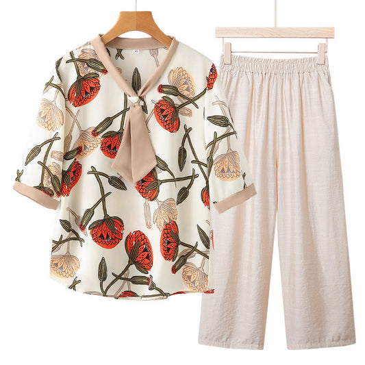 Women's Floral Print Loose Fit Summer Top and Pants Set
