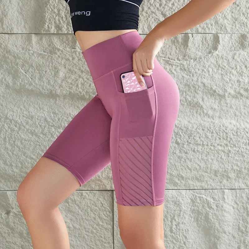 Women Mesh Workout Shorts with Pocket High Waist Seamless and Stretchy Fit