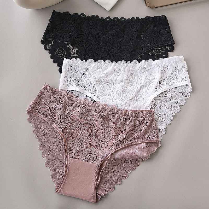 3PCS Lace Floral Embroidery Panties
