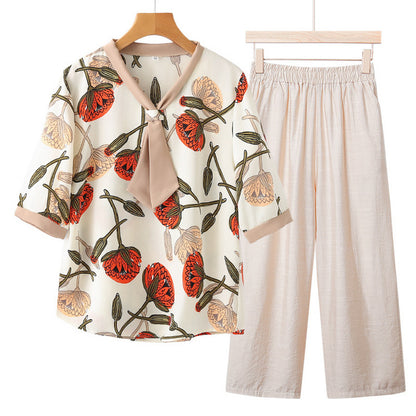 Women's Floral Print Loose Fit Summer Top and Pants Set