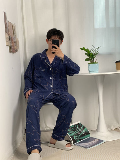 Breathable long-sleeved silk pajama set