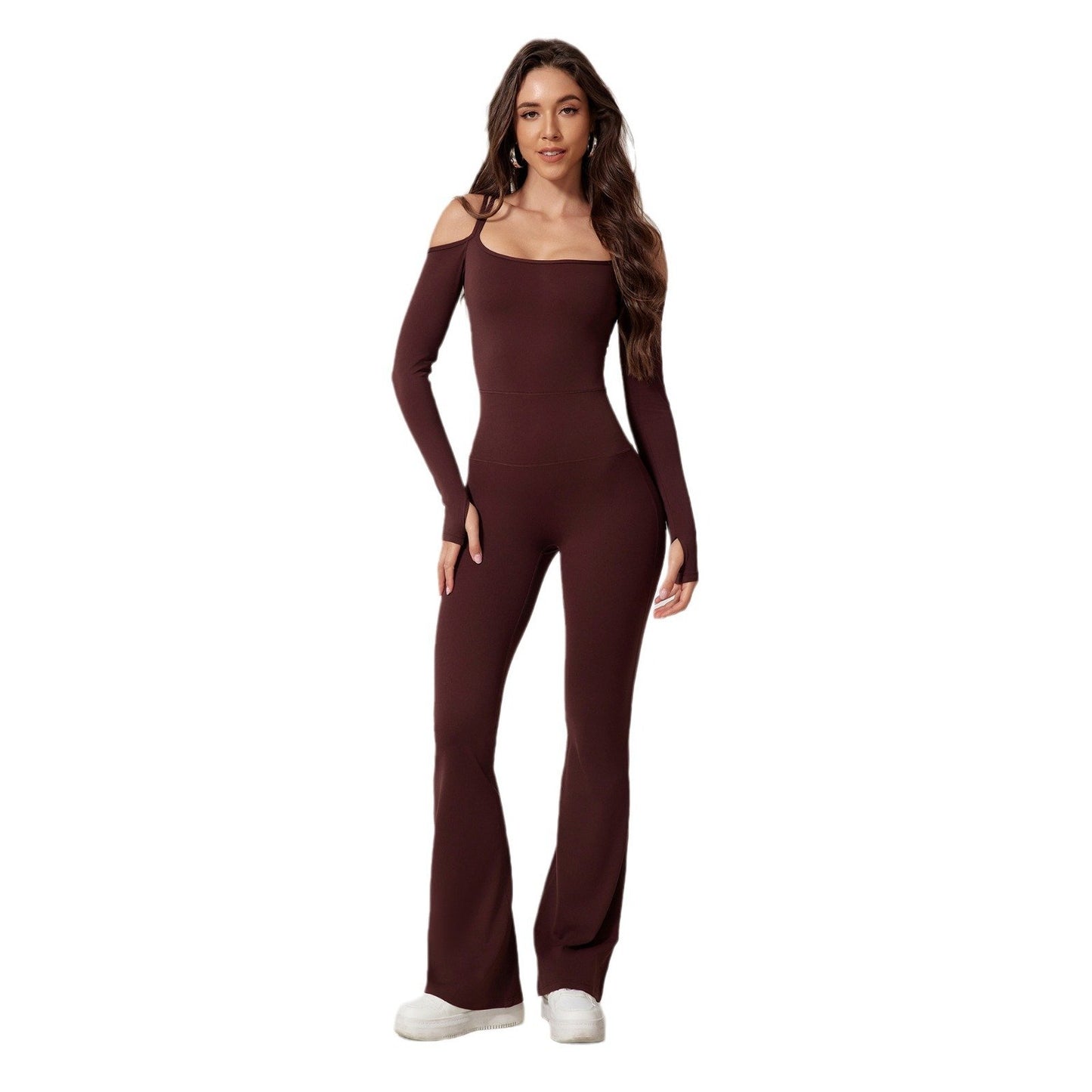 Off-Shoulder Long Sleeve Jumpsuit with Flared Pants