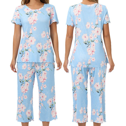 Printed Pajama Set Short Sleeve Cropped Pants