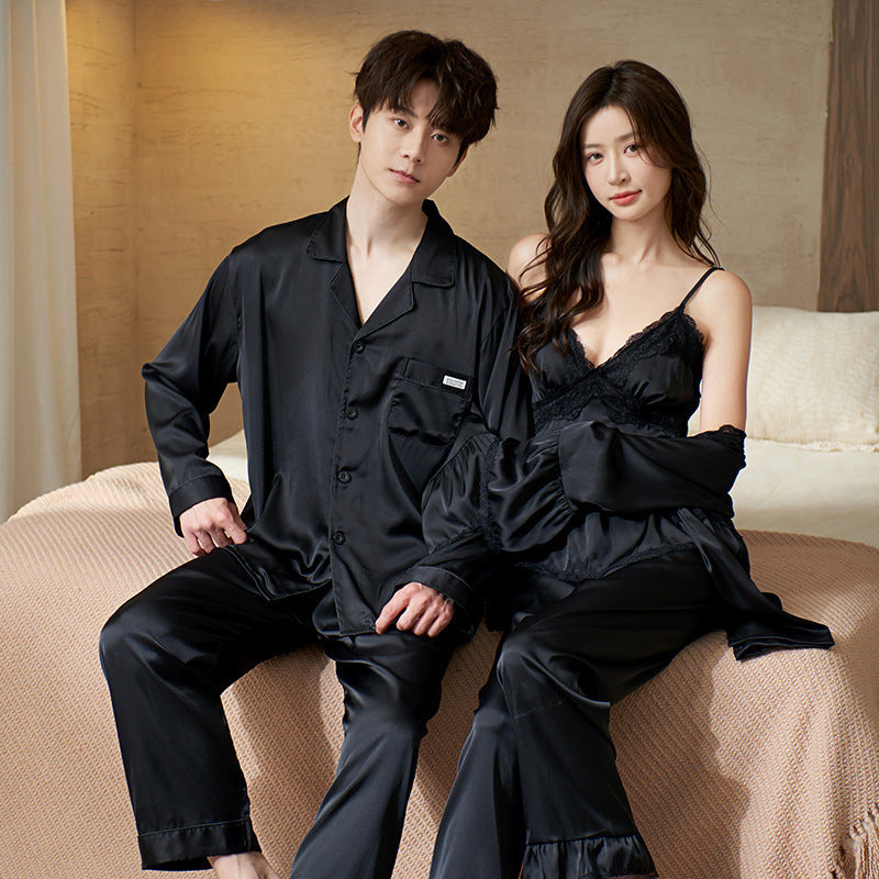 Couple's Ice Silk Pajama Set Long Sleeve Sleepwear