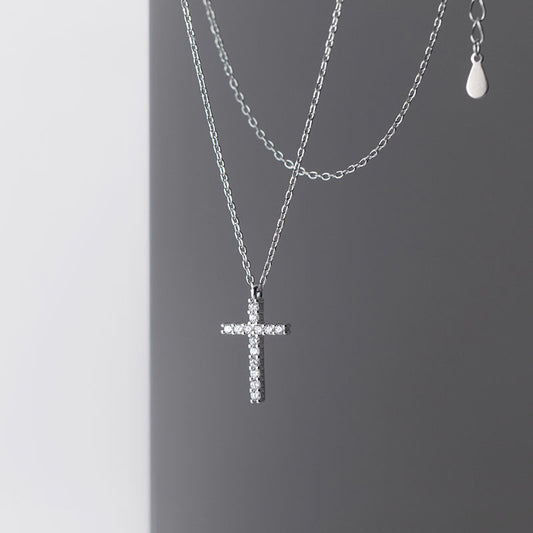 Cross Zircon Clavicle Chain New National Trend Light Luxury Niche Design Full Diamond Necklace High-end Neck Necklace Jewelry