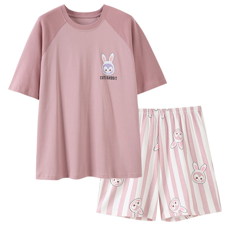 New Pajamas Women's Summer Short-sleeved Pullover Thin Cartoon Girl's Chest Pad Home Clothes Suit Women's Outwear