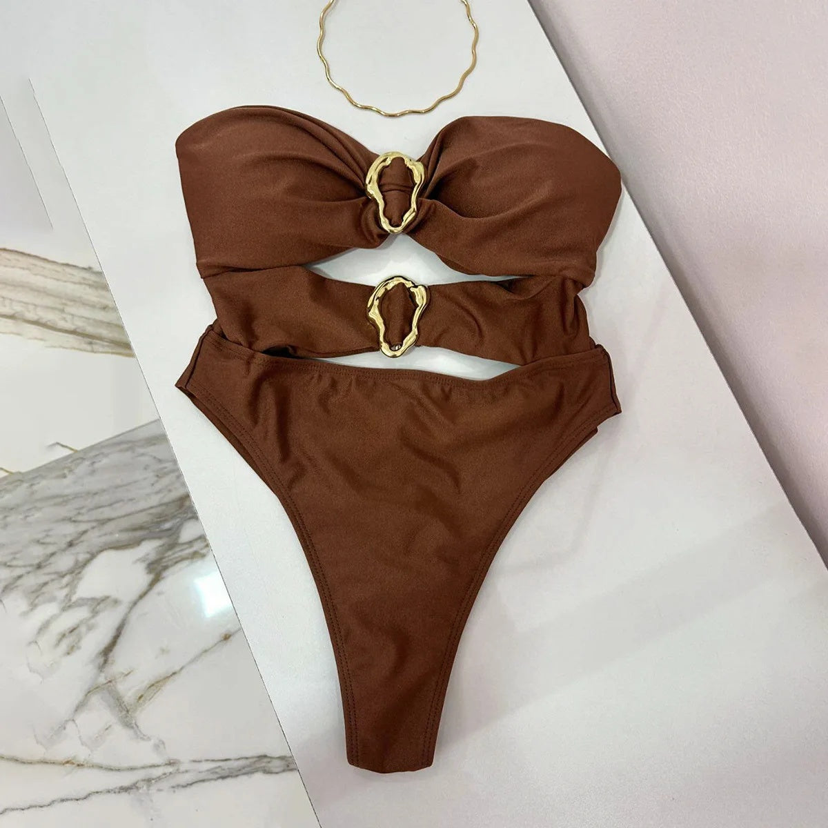 Women's Sexy One-Piece Swimsuit  Cut Out Bandeau with Metal Rings