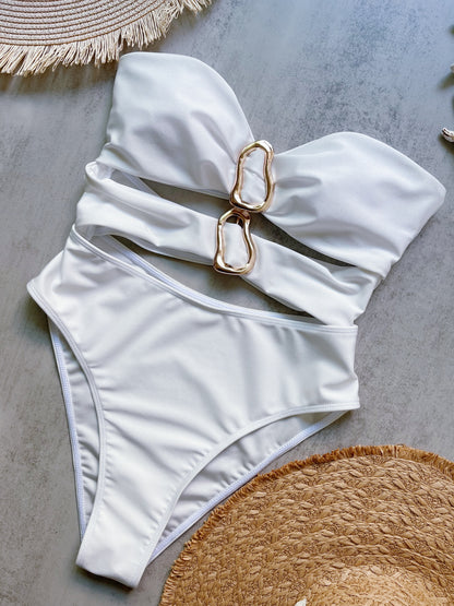 Women's Sexy One-Piece Swimsuit  Cut Out Bandeau with Metal Rings