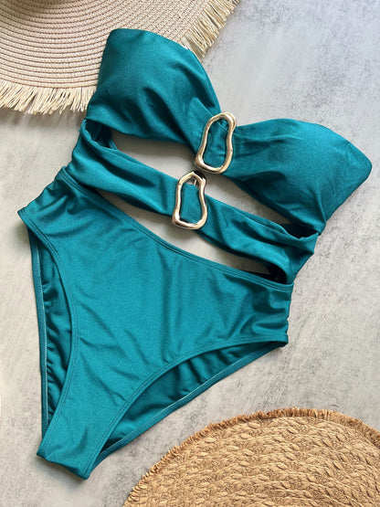 Women's Sexy One-Piece Swimsuit  Cut Out Bandeau with Metal Rings