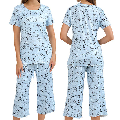 Printed Pajama Set Short Sleeve Cropped Pants