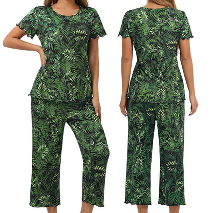 Printed Pajama Set Short Sleeve Cropped Pants
