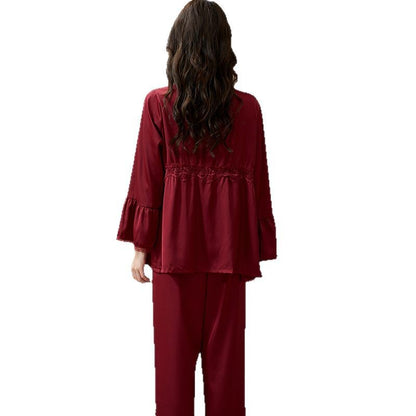 Couple's Ice Silk Pajama Set Long Sleeve Sleepwear