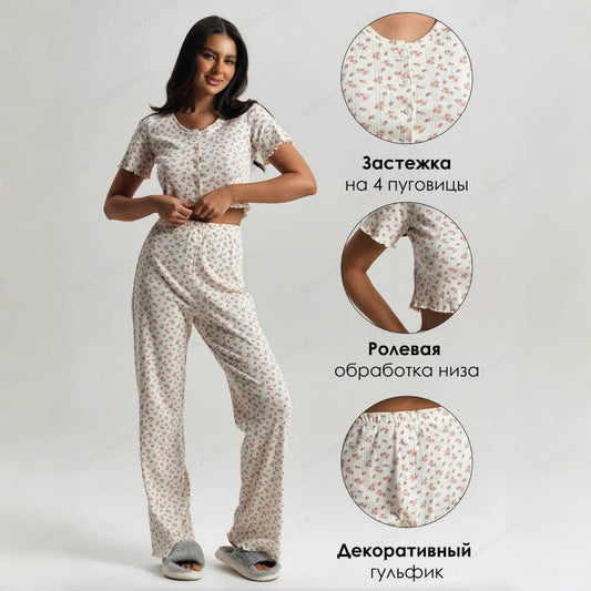 Women's Floral Cotton Pajama Set