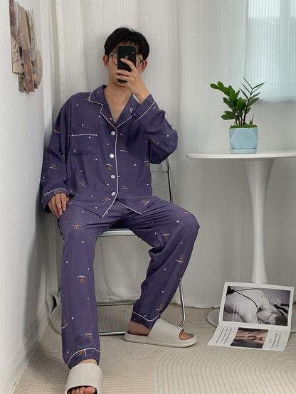 Breathable long-sleeved silk pajama set