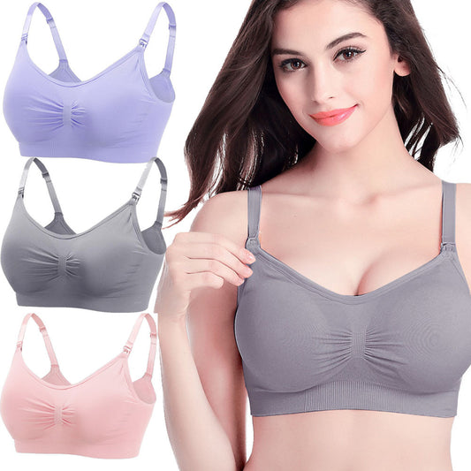 3pcs Seamless No Steel Ring Front Buckle Breastfeeding Bras – Large Size, Postpartum