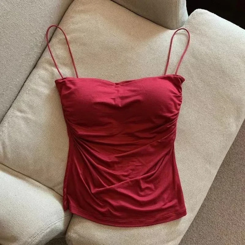 Solid Color Camisole for Women with Built In Bra Korean Style Summer Top