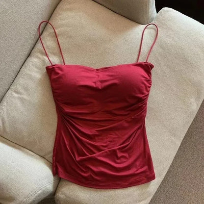 Solid Color Camisole for Women with Built In Bra Korean Style Summer Top