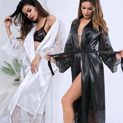 Sexy Satin Bathrobe – Long Sleepwear Dress
