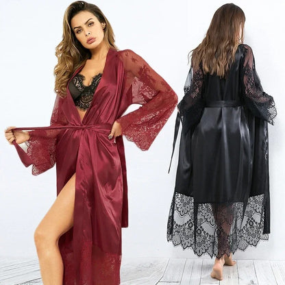 Sexy Satin Bathrobe – Long Sleepwear Dress