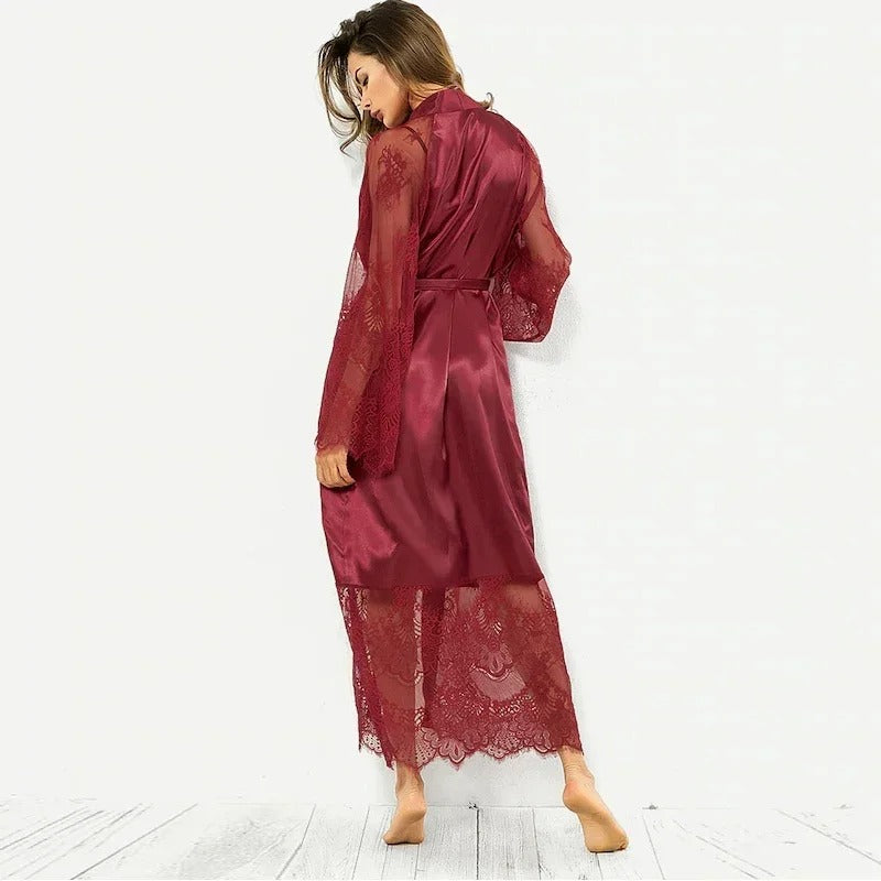 Sexy Satin Bathrobe – Long Sleepwear Dress
